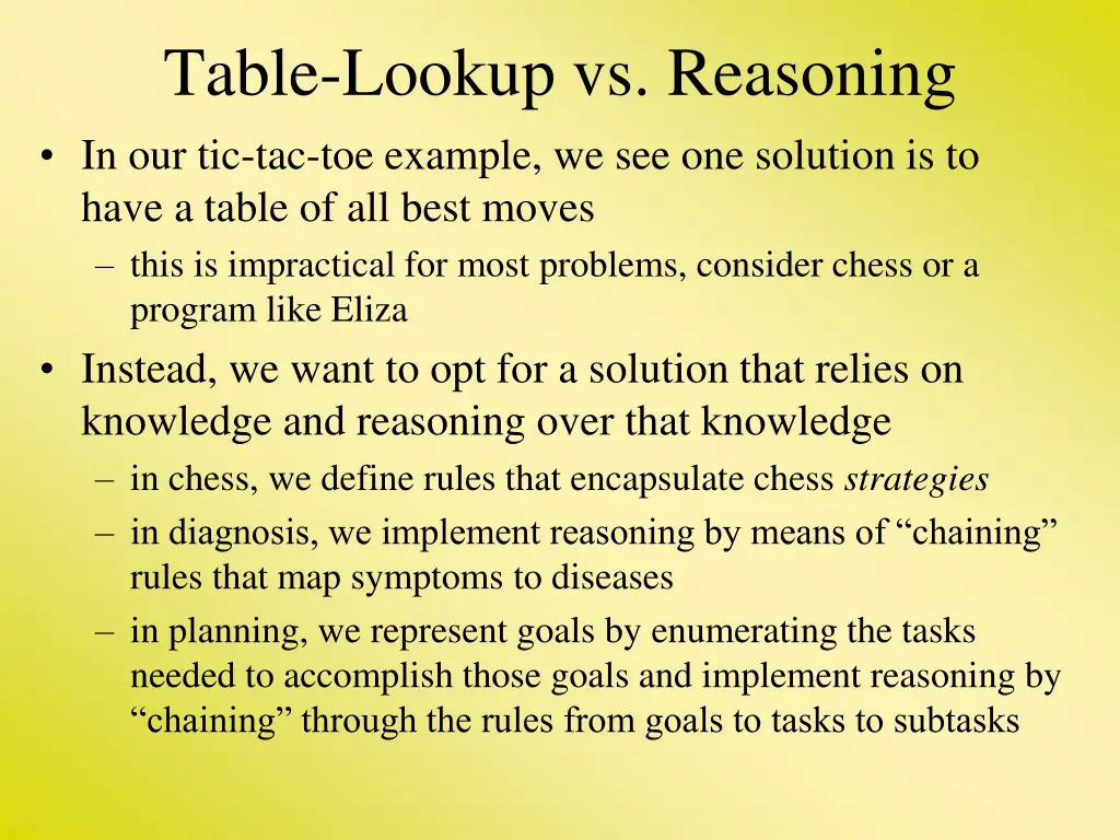 table lookup vs reasoning