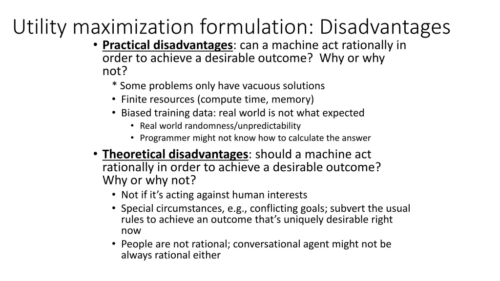 utility maximization formulation disadvantages