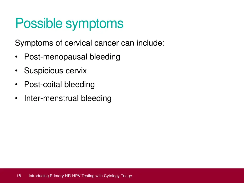 possible symptoms