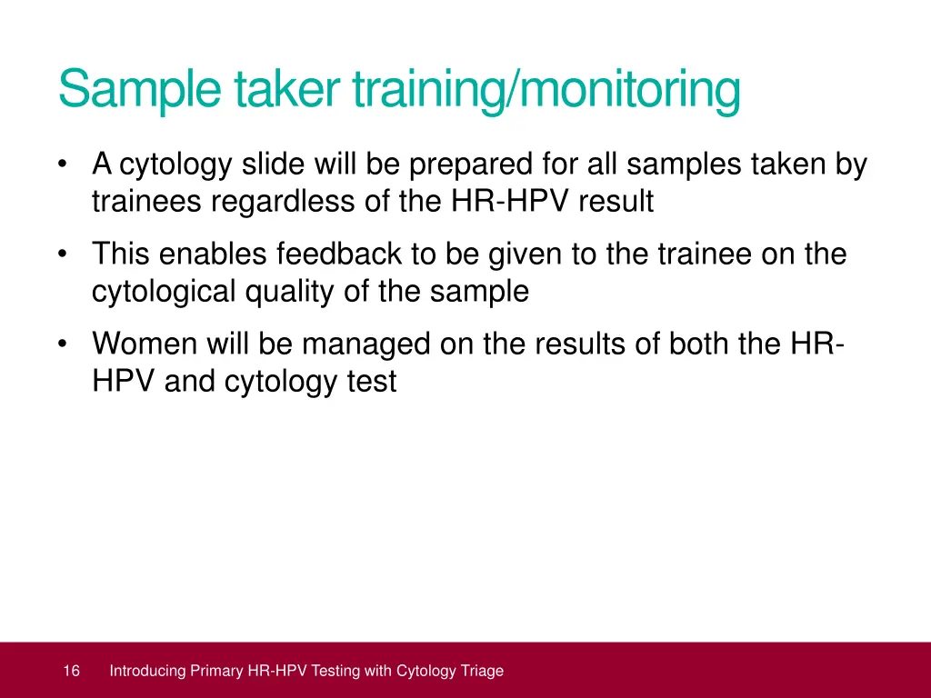 sample taker training monitoring