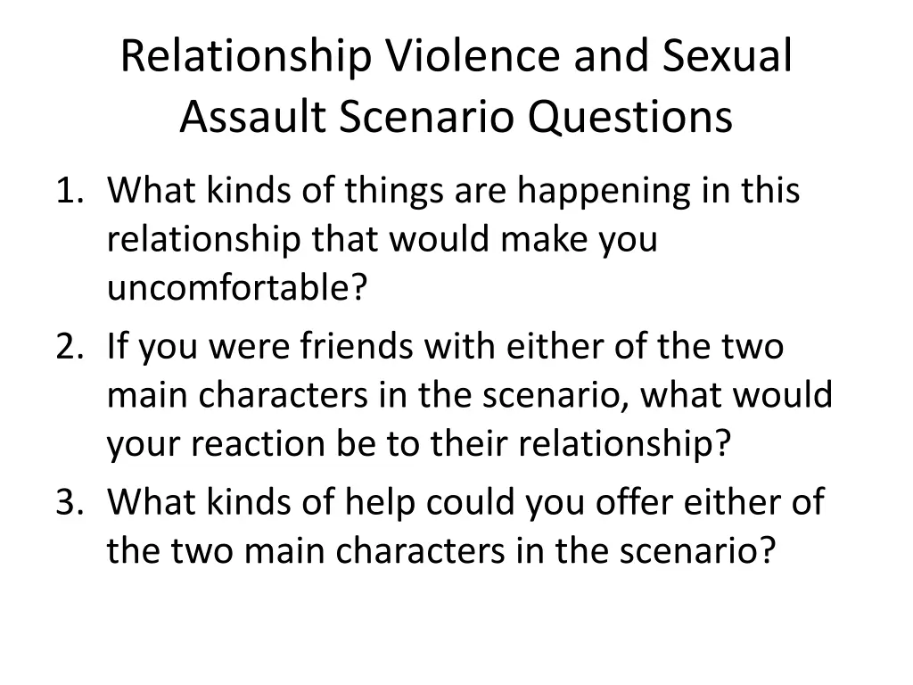 relationship violence and sexual assault scenario 1