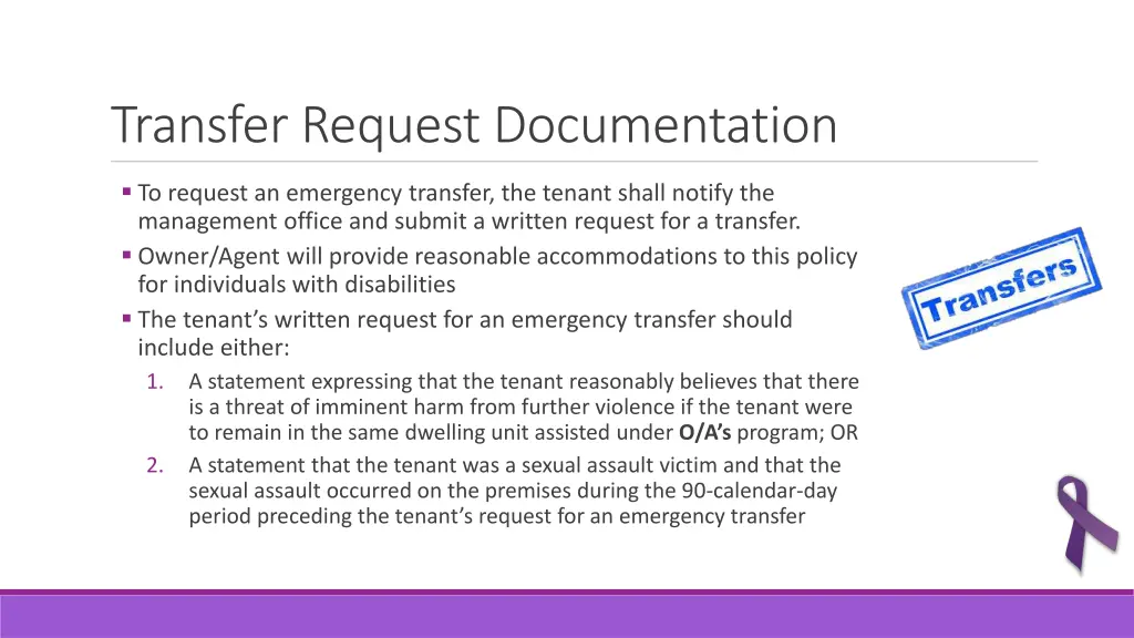 transfer request documentation
