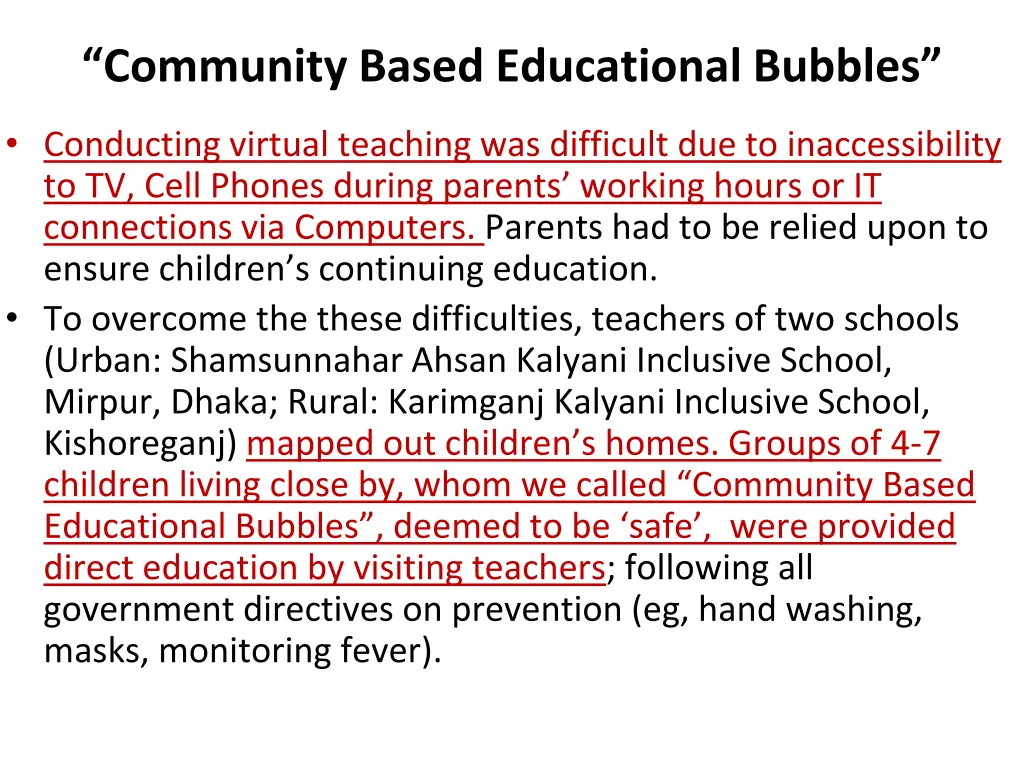 community based educational bubbles