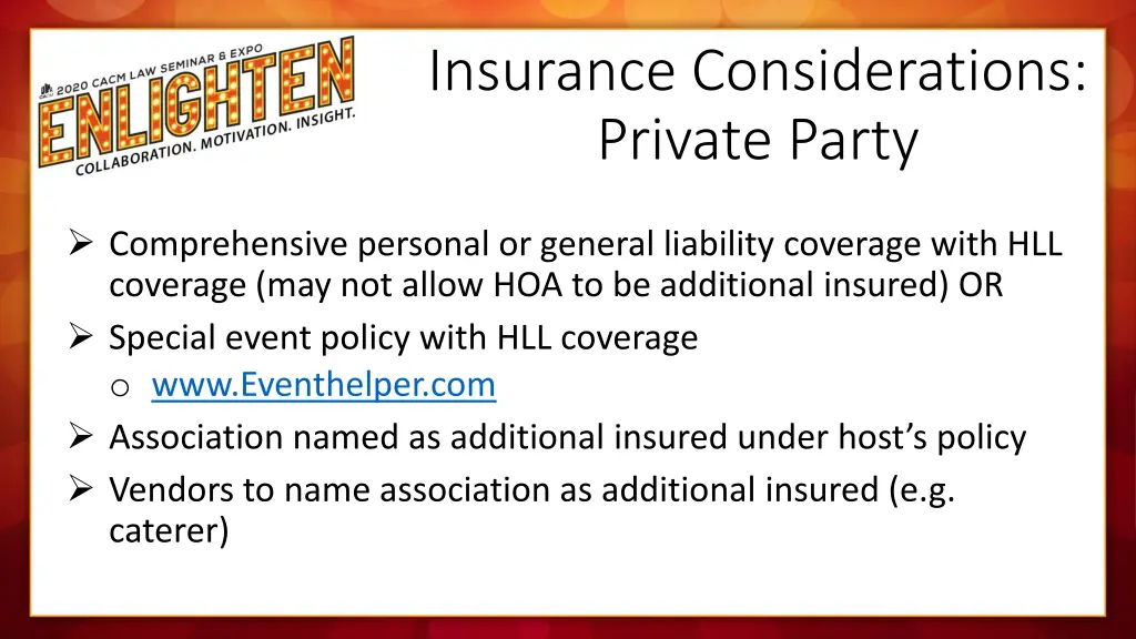 insurance considerations private party