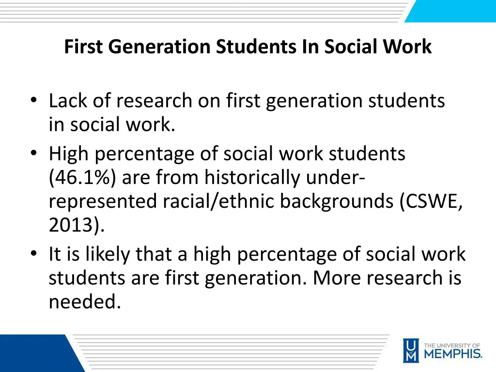 first generation students in social work