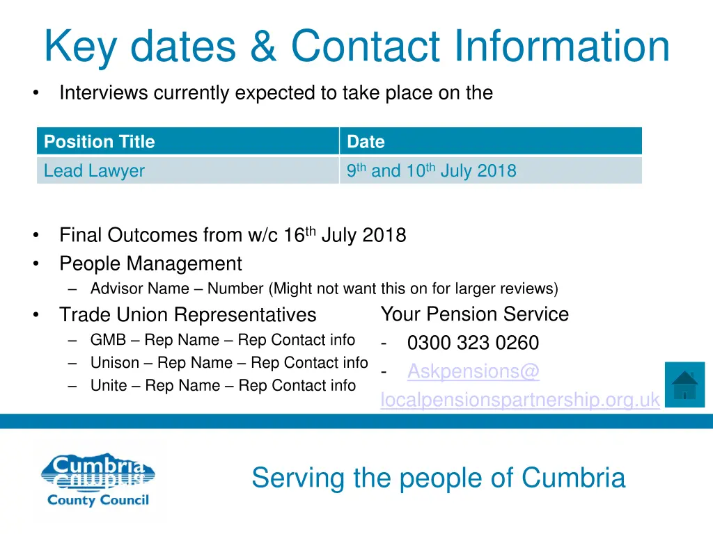 key dates contact information interviews