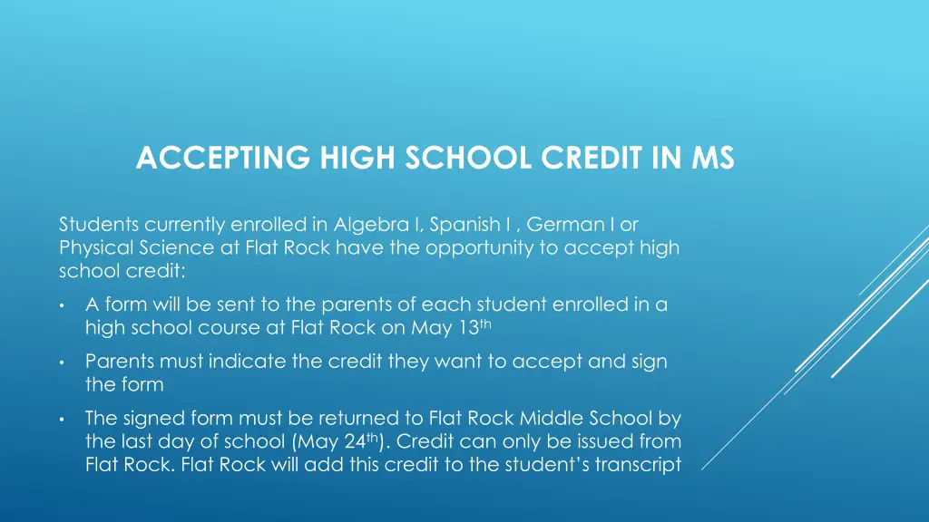 accepting high school credit in ms