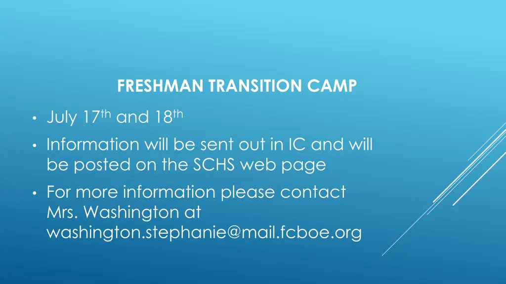 freshman transition camp