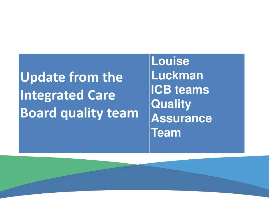 louise luckman icb teams quality assurance team