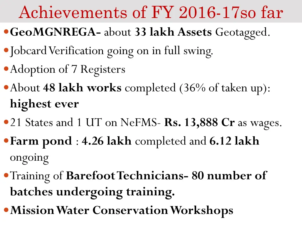 achievements of fy 2016 17so far geomgnrega about