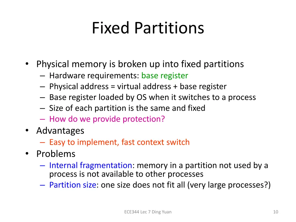 fixed partitions