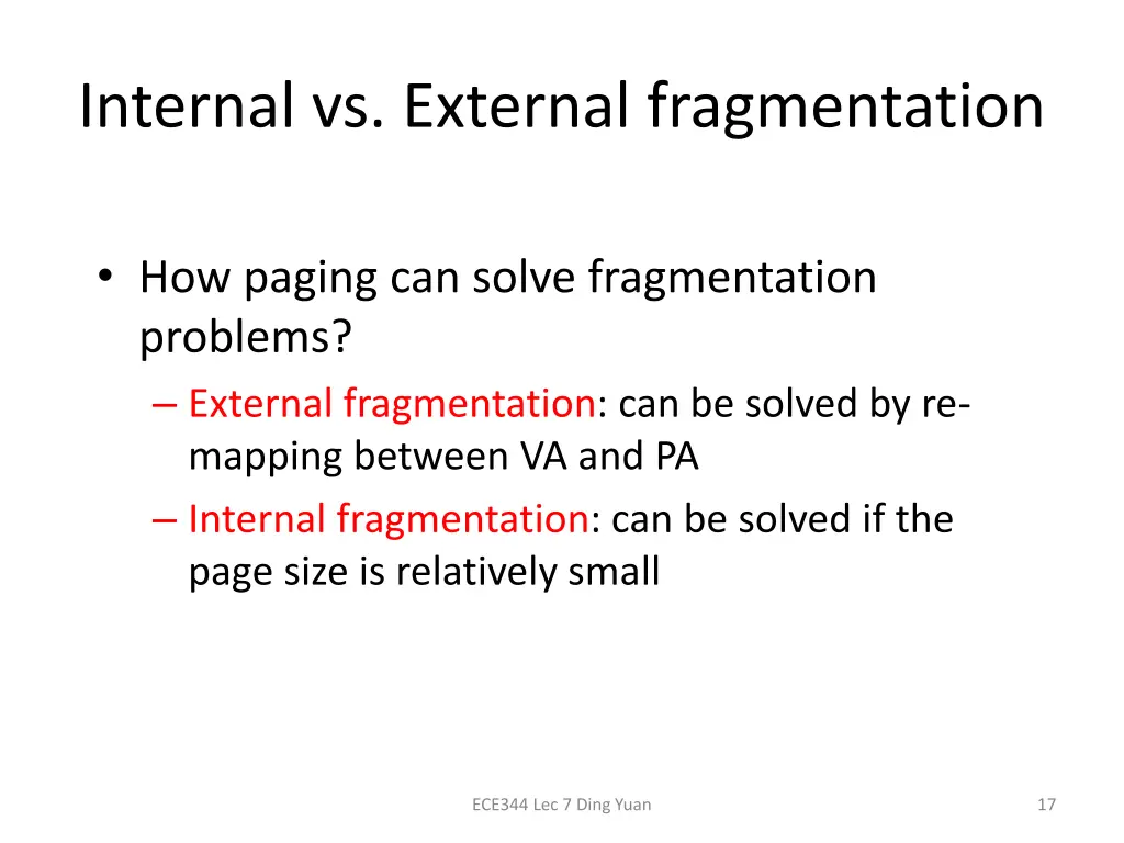 internal vs external fragmentation