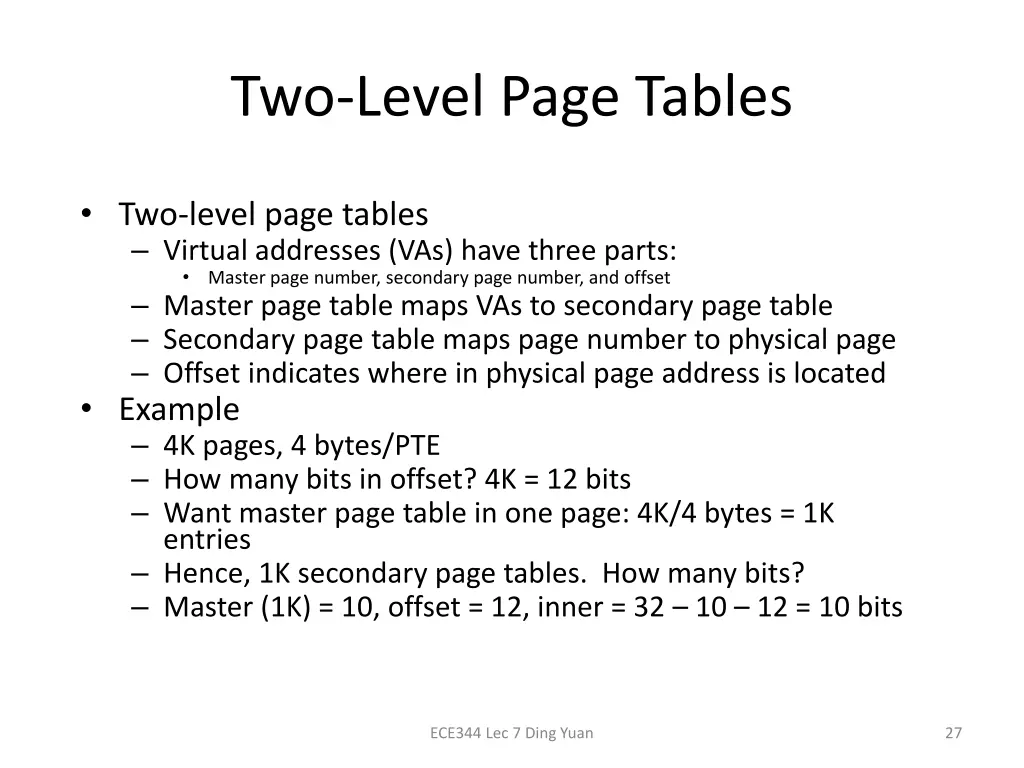 two level page tables