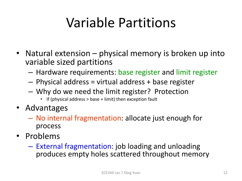 variable partitions