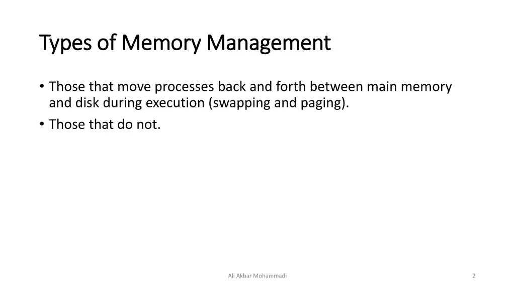 types of memory management types of memory