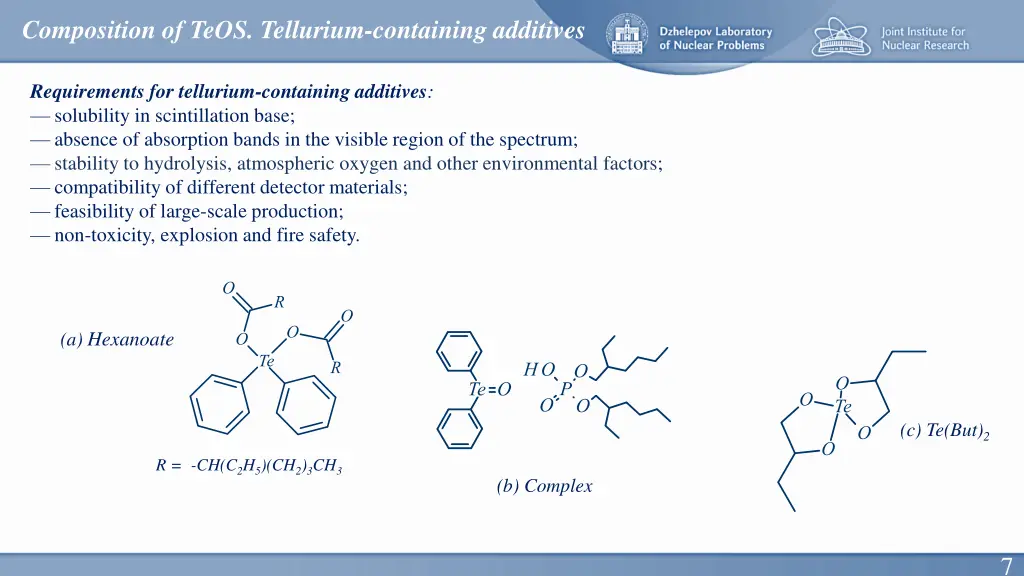 composition of teos tellurium containing additives