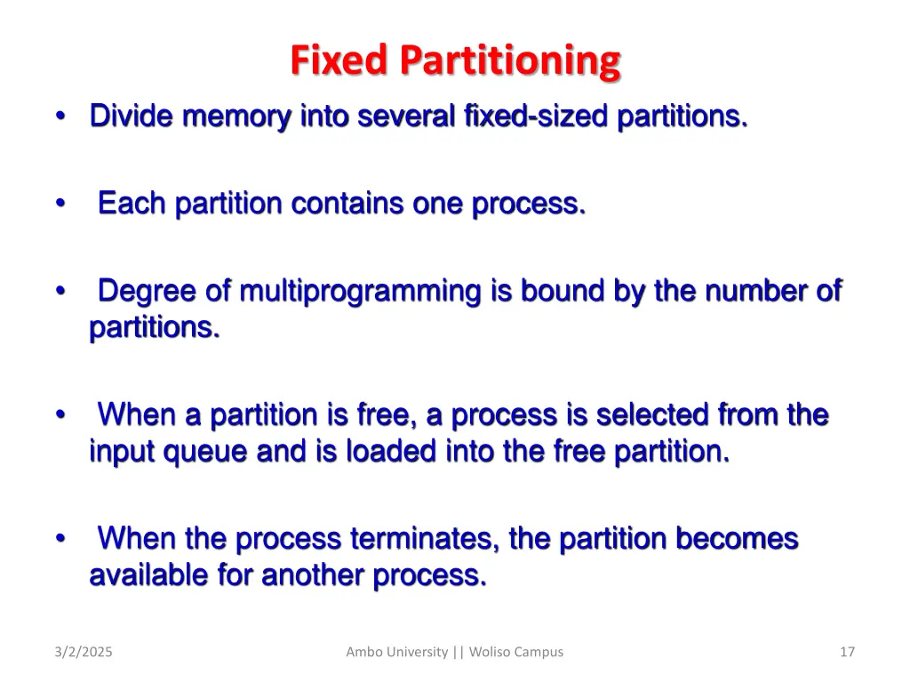fixed partitioning