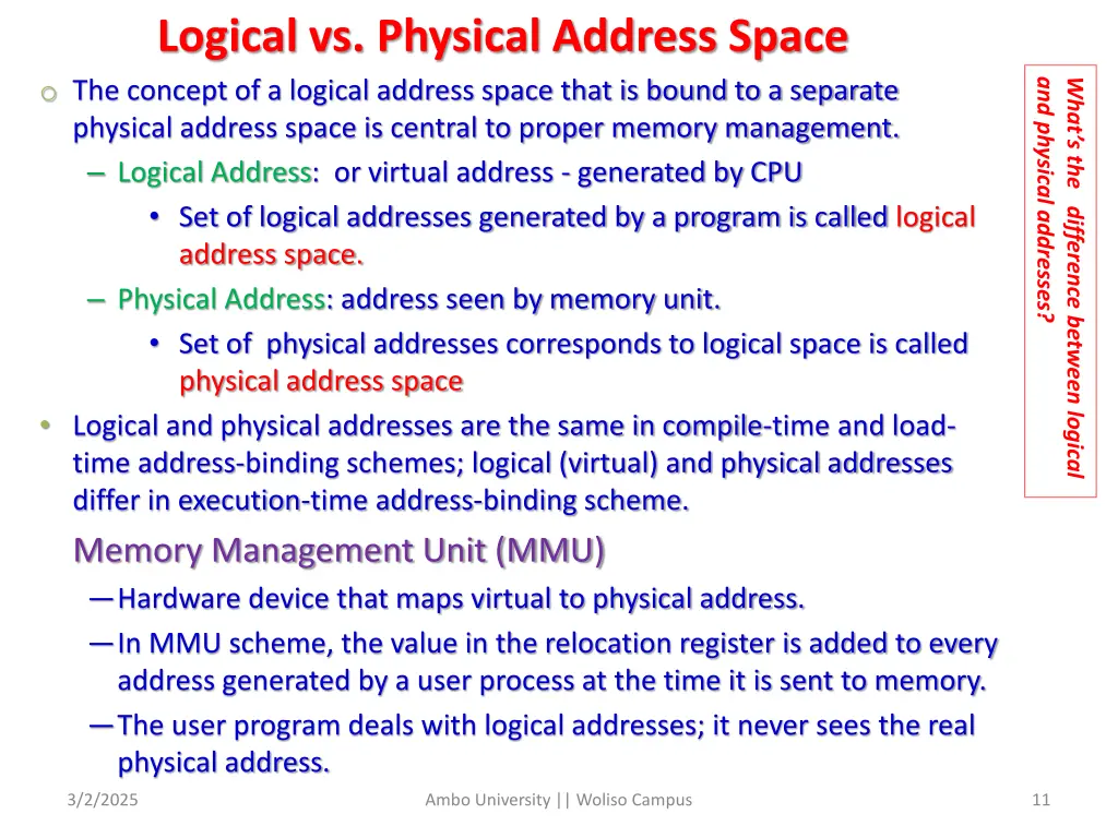 logical vs physical address space o the concept