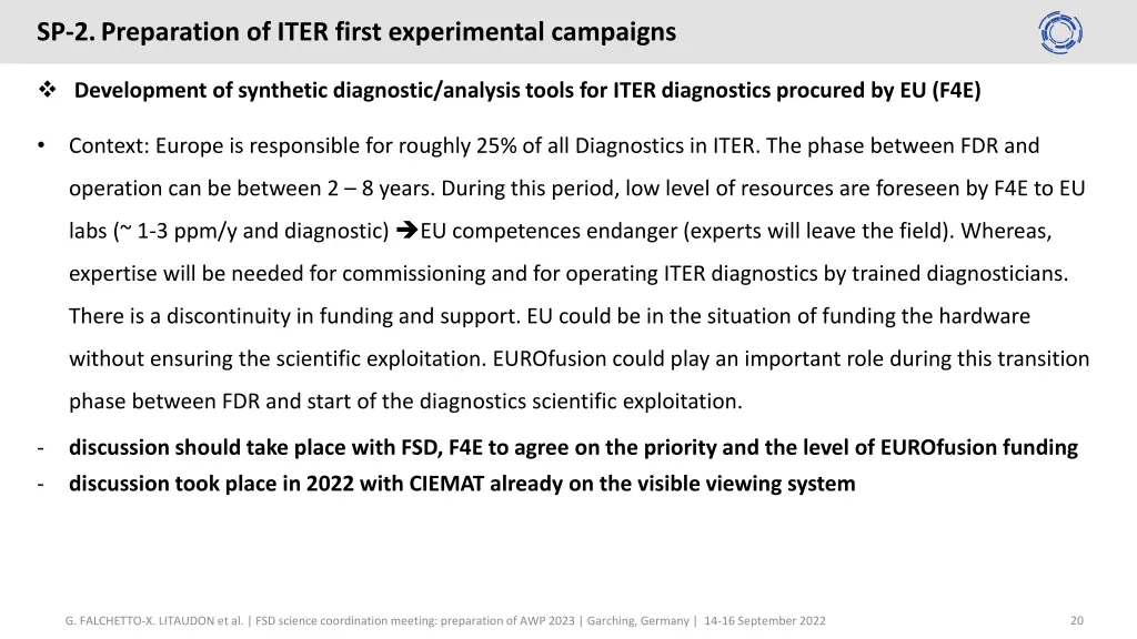 sp 2 preparation of iter first experimental