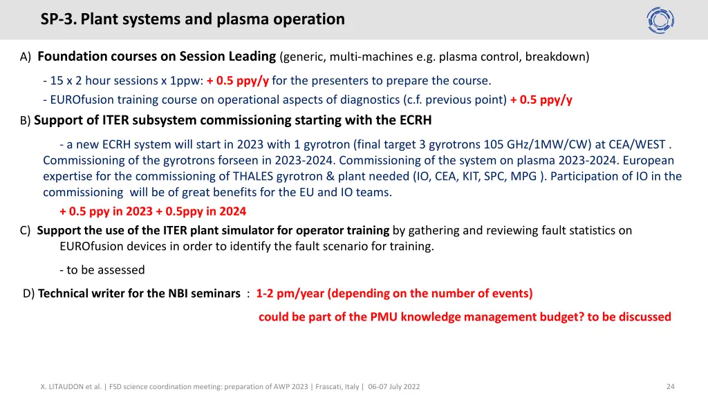 sp 3 plant systems and plasma operation 1