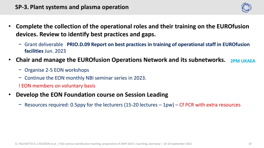 sp 3 plant systems and plasma operation