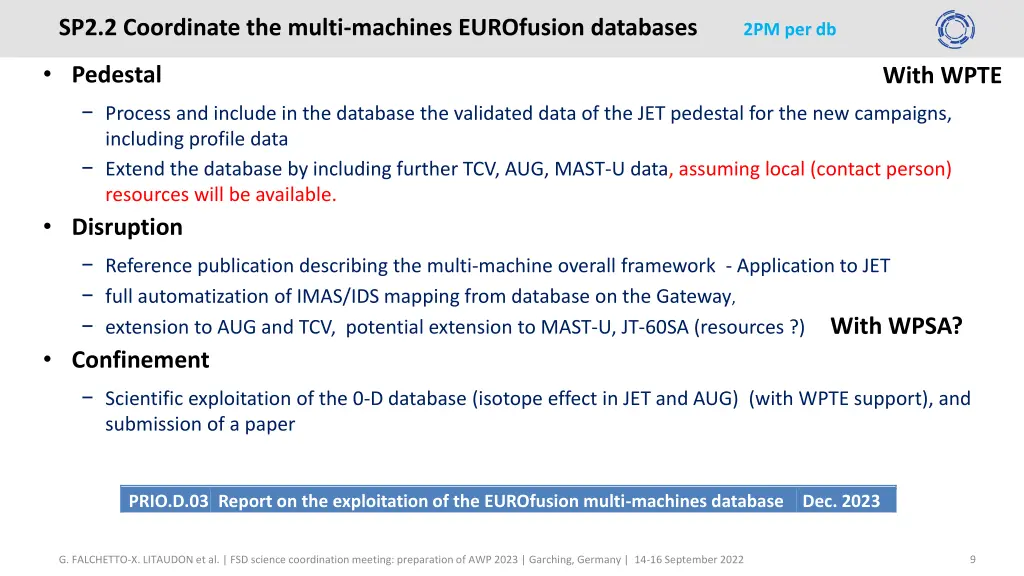 sp2 2 coordinate the multi machines eurofusion