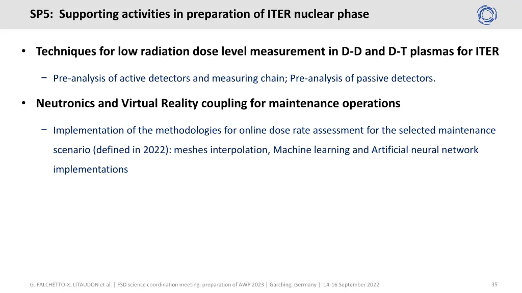 sp5 supporting activities in preparation of iter 1