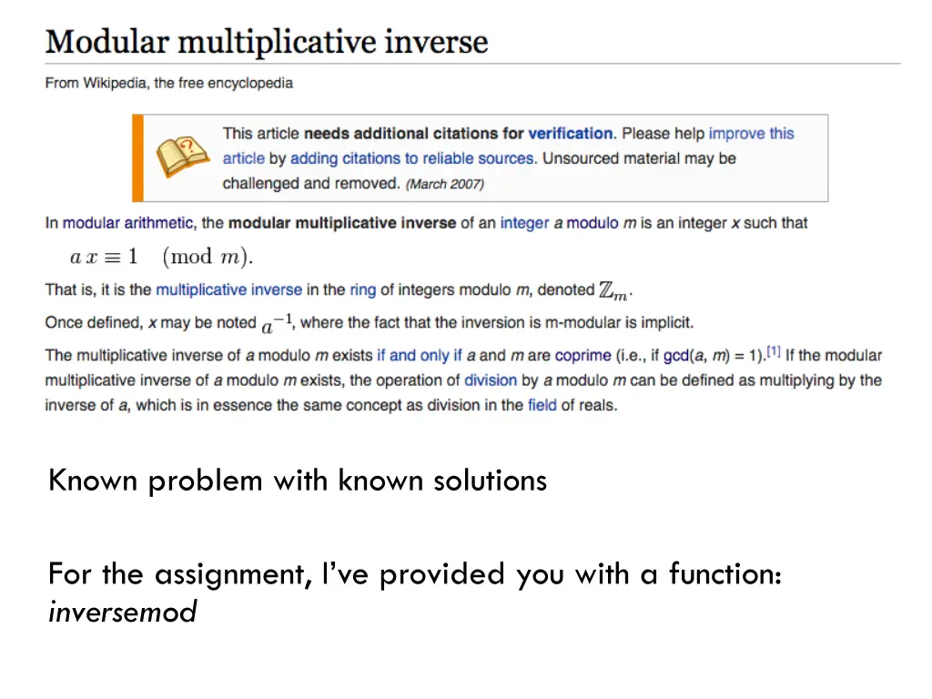 known problem with known solutions