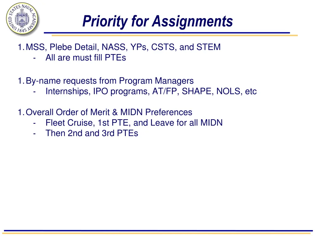 priority for assignments