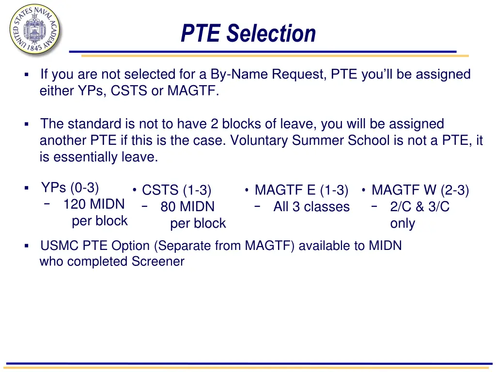 pte selection