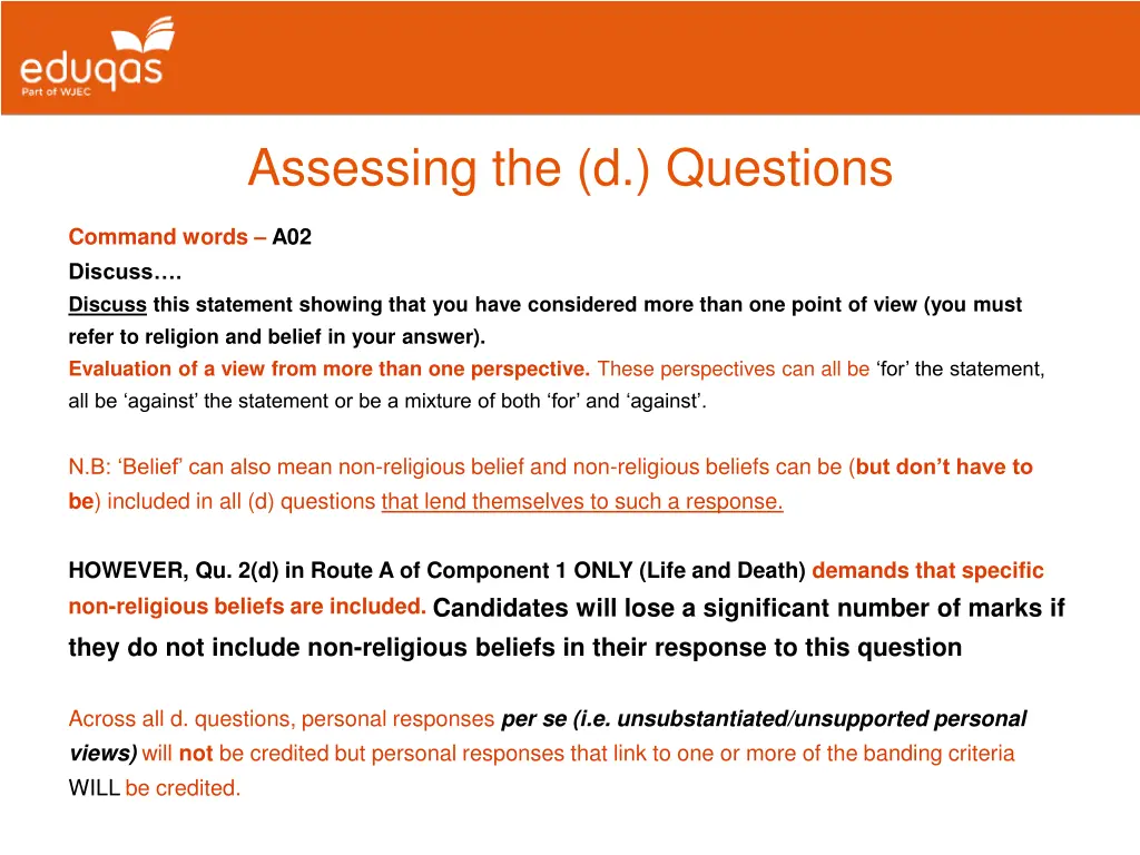 assessing the d questions