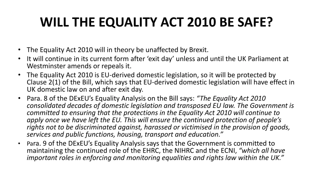 will the equality act 2010 be safe