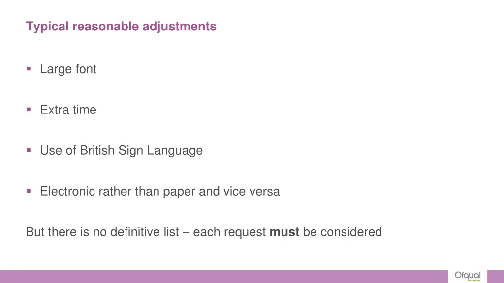 typical reasonable adjustments