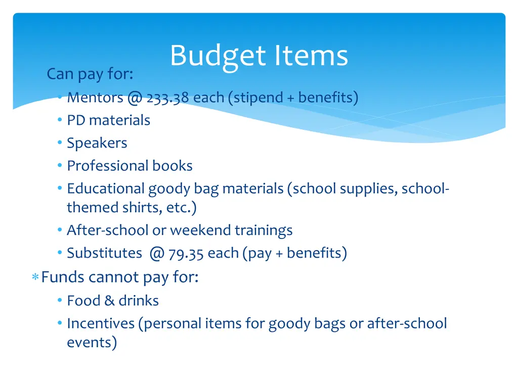 budget items