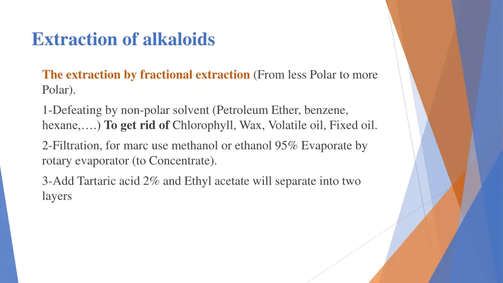 extraction of alkaloids