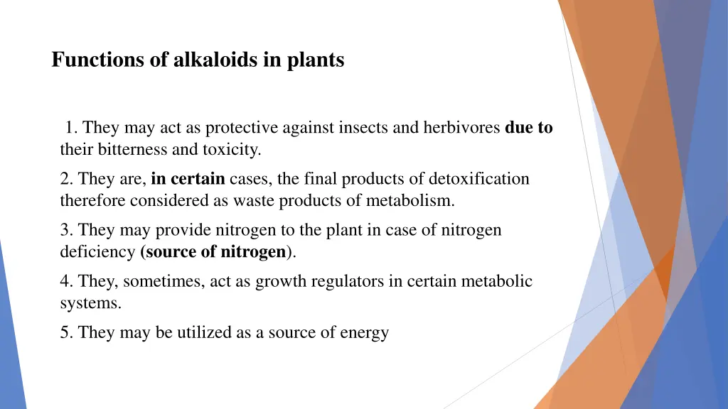 functions of alkaloids in plants