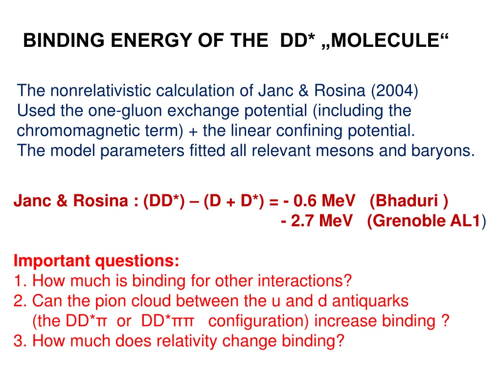 binding energy of the dd molecule