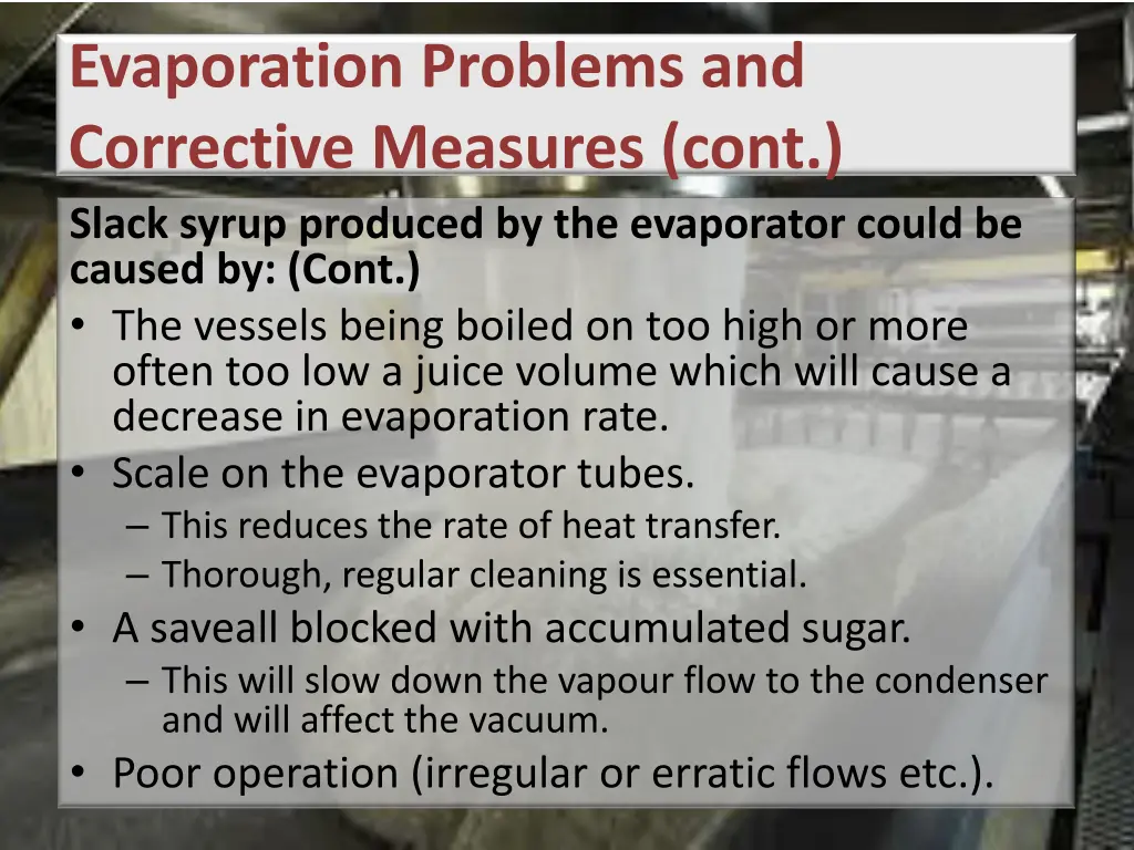 evaporation problems and corrective measures cont 1