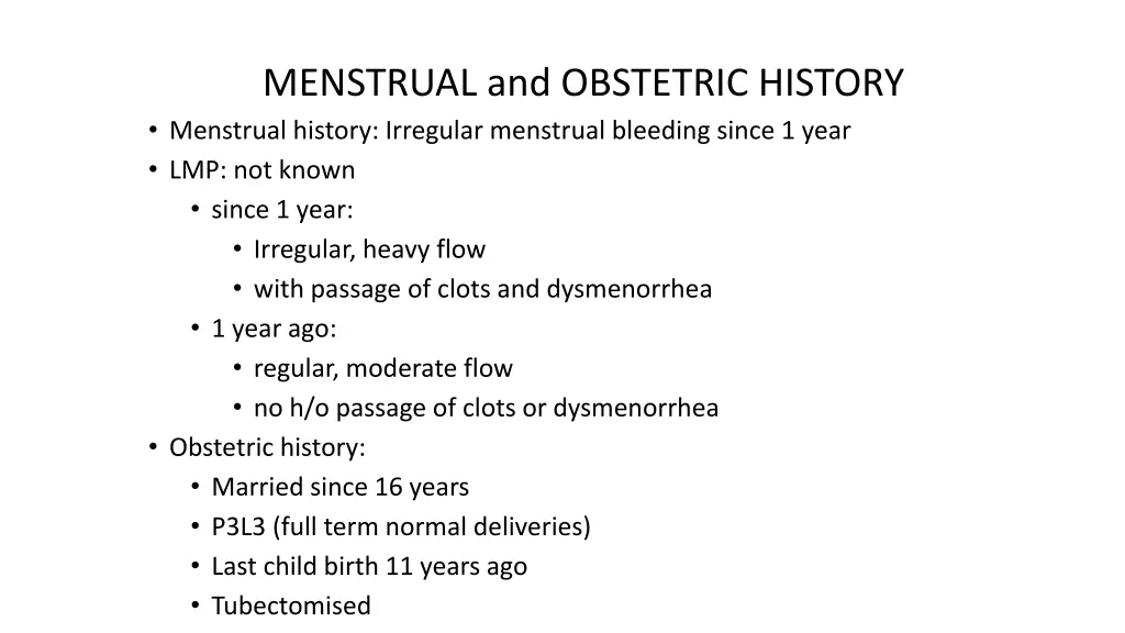 menstrual and obstetric history menstrual history