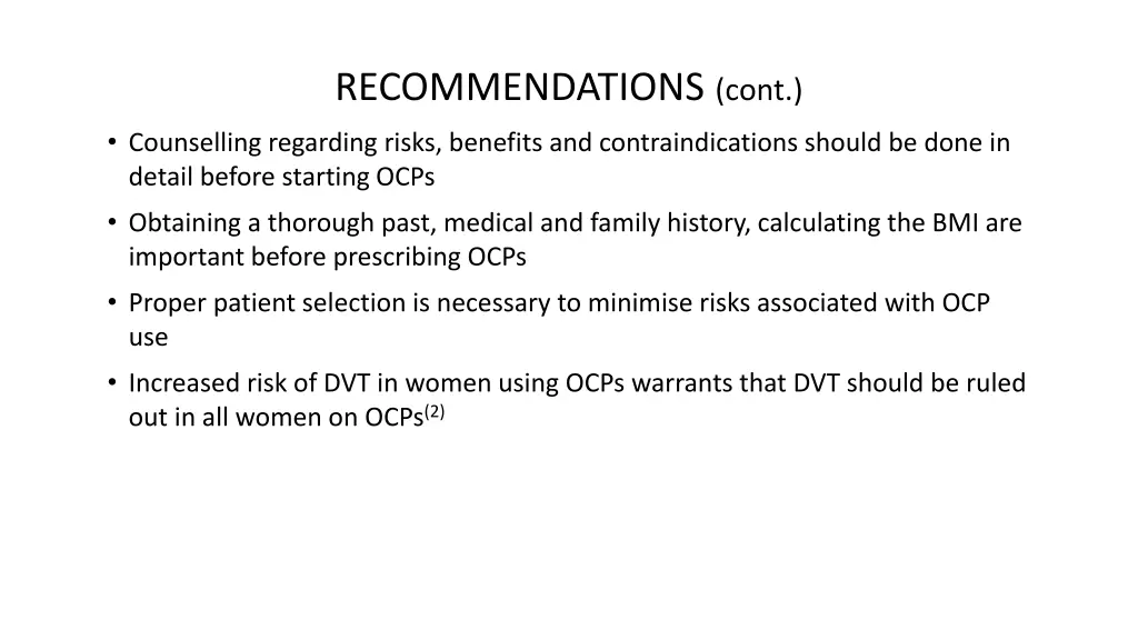 recommendations cont