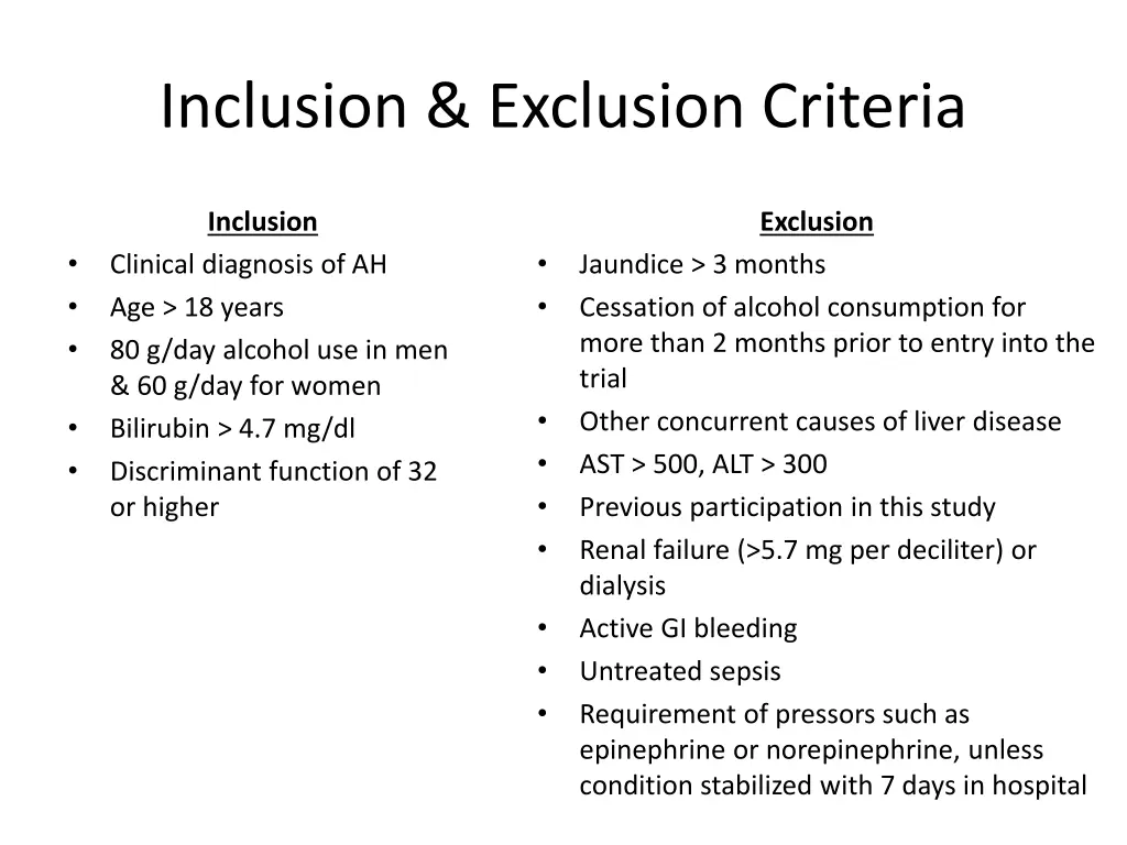 inclusion exclusion criteria