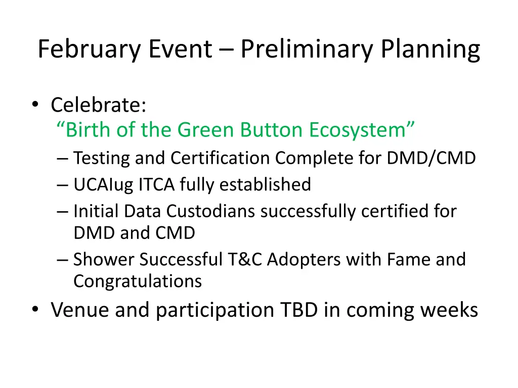 february event preliminary planning