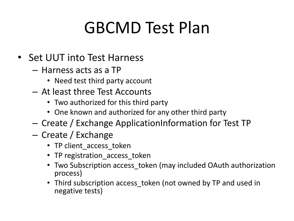 gbcmd test plan