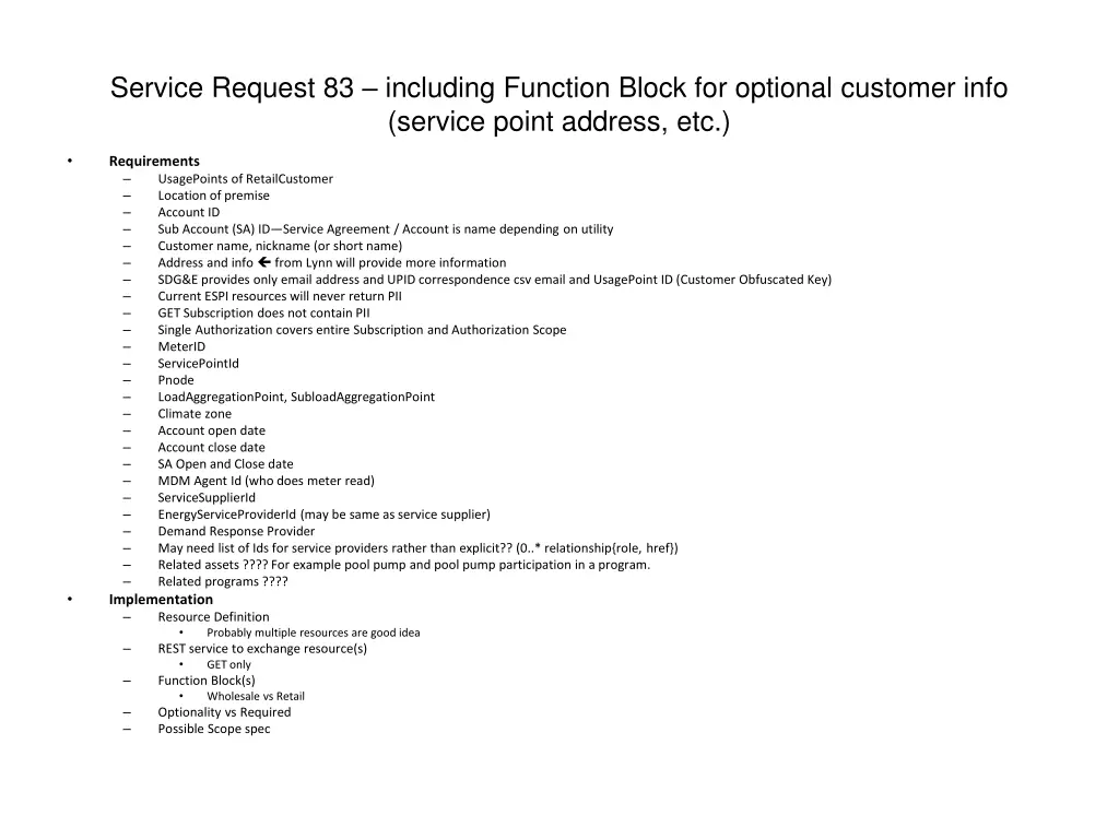 service request 83 including function block