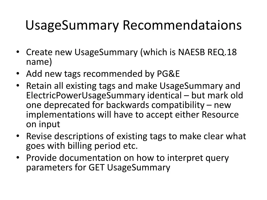 usagesummary recommendataions