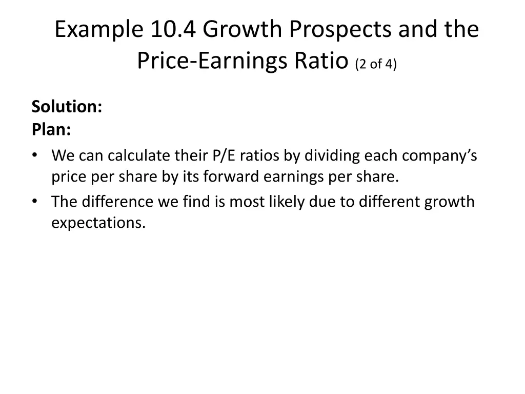 example 10 4 growth prospects and the price