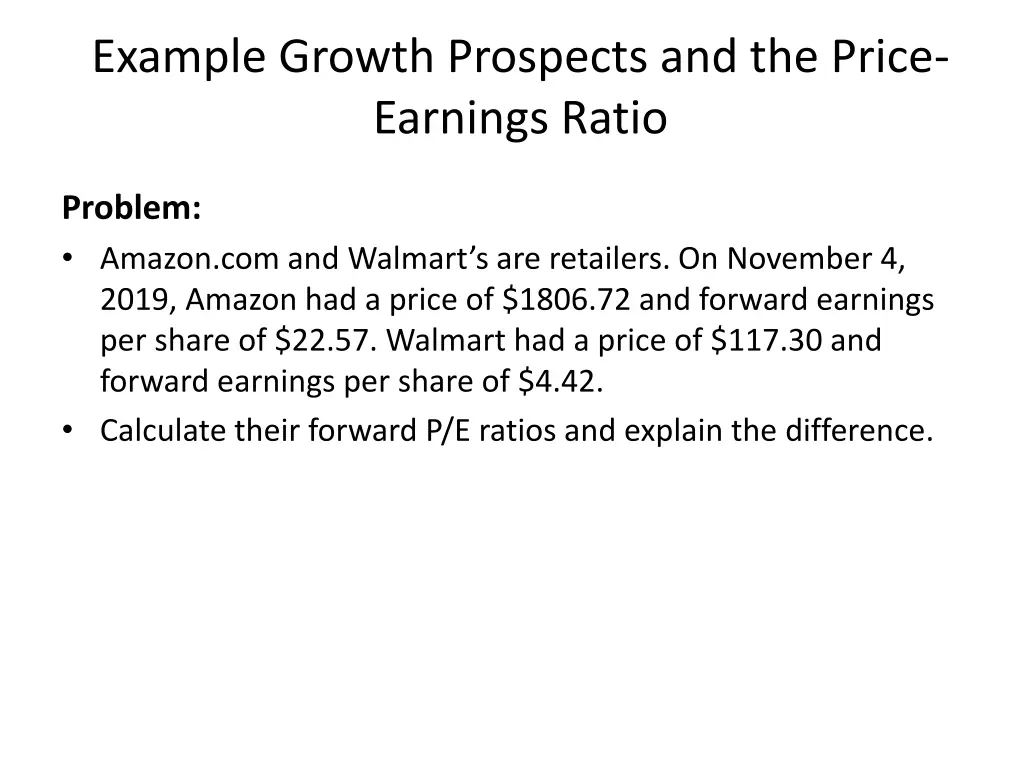 example growth prospects and the price earnings