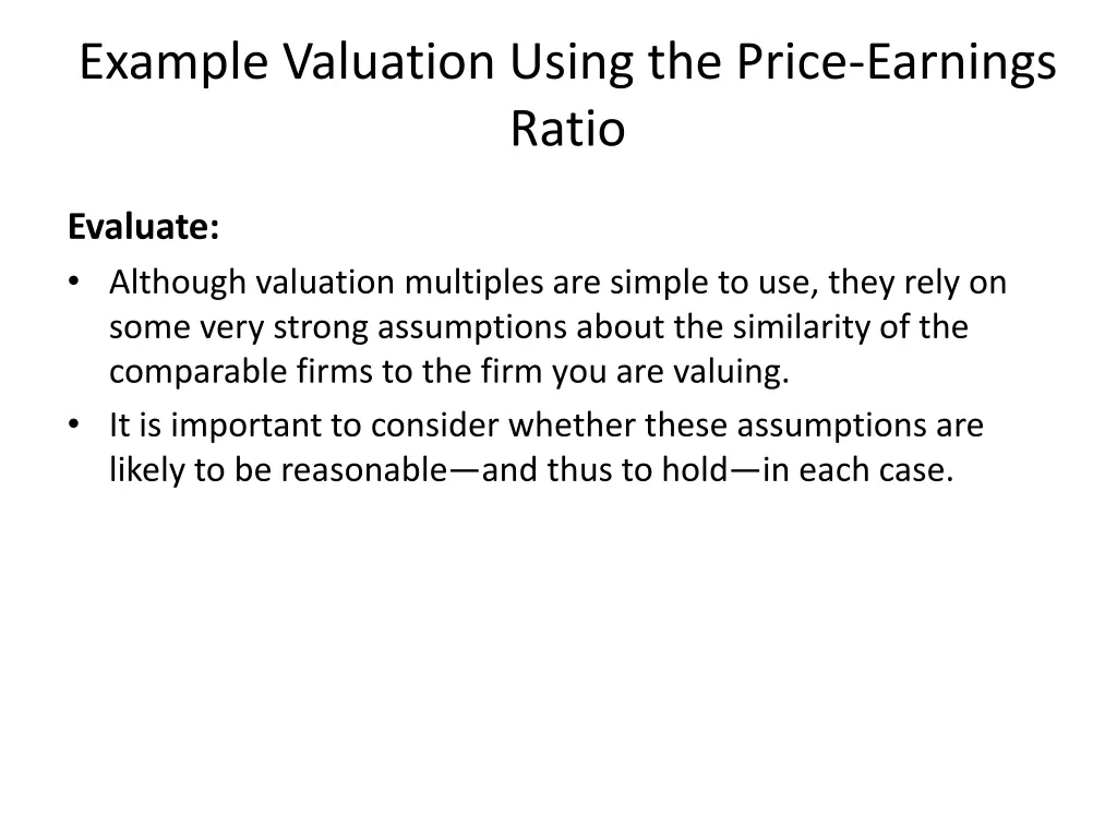 example valuation using the price earnings ratio 2