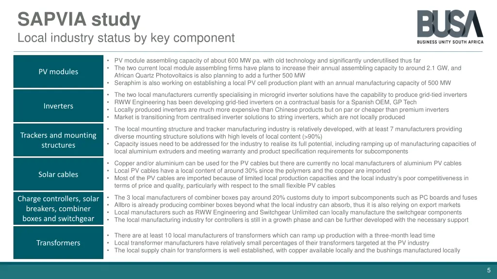 sapvia study local industry status