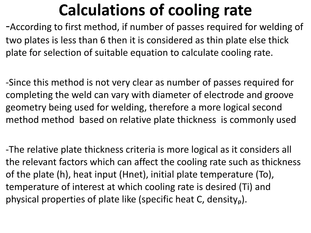 calculations of cooling rate according to first